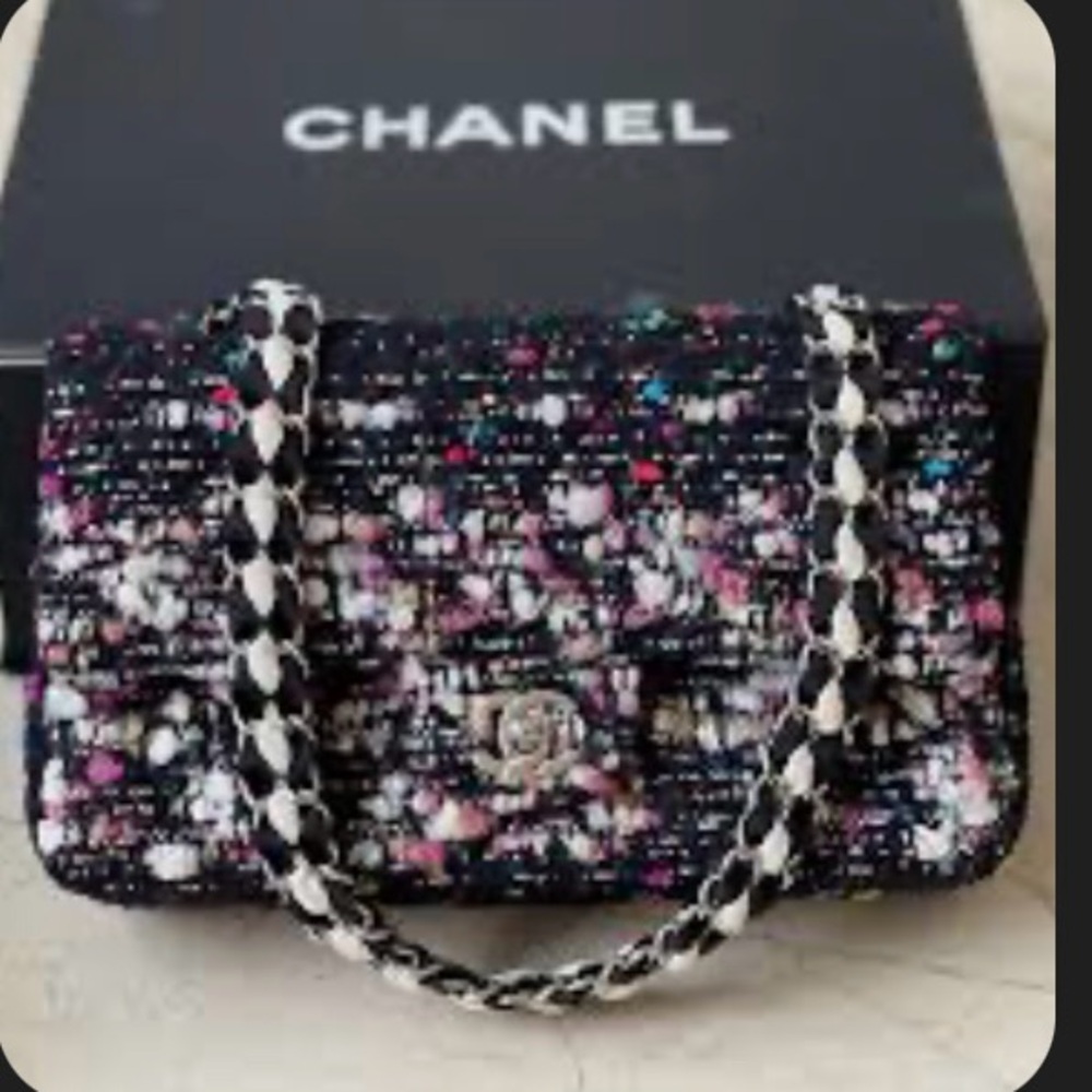 Chanel Black Multicolor Tweed Double Flap Bag
